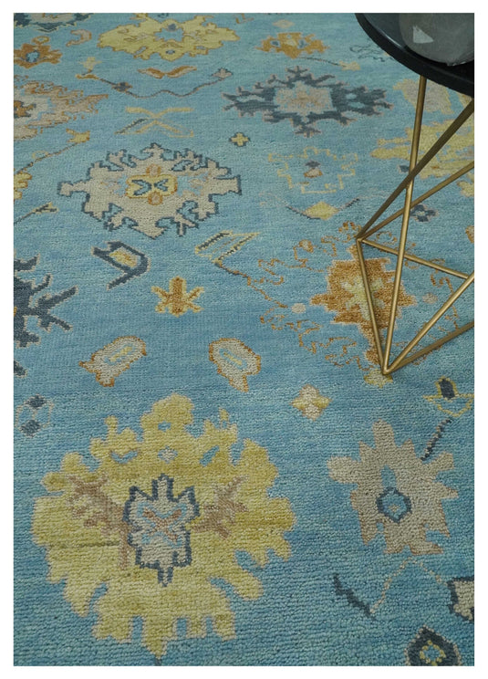 Hand Knotted Blue and Beige Antique Oushak Wool area Rug | CP1094912