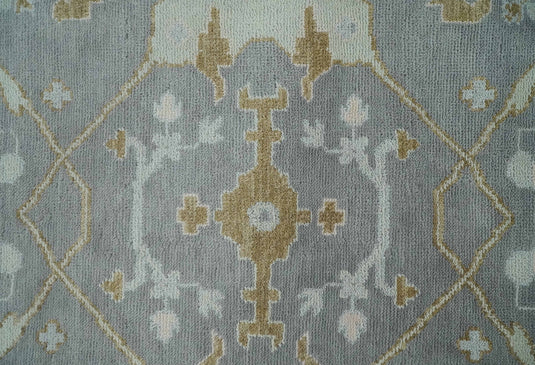 Hand Knotted Vintage Oriental Grey, Ivory and Beige Oushak Wool Area Rug | CP1102810