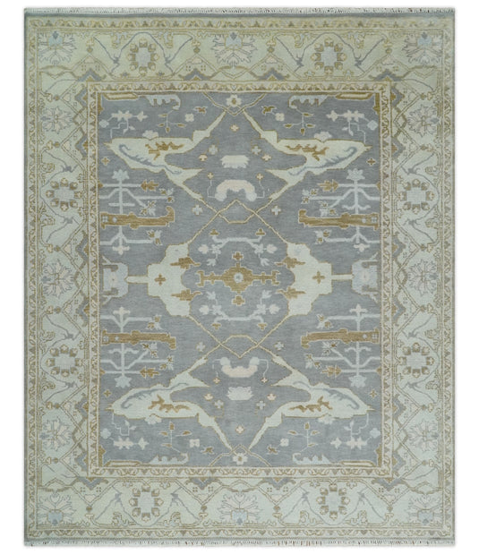 Hand Knotted Vintage Oriental Grey, Ivory and Beige Oushak Wool Area Rug | CP1102810