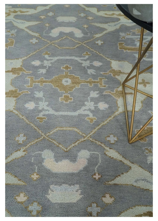 Hand Knotted Vintage Oriental Grey, Ivory and Beige Oushak Wool Area Rug | CP1102810