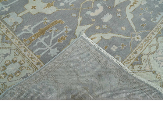 Hand Knotted Vintage Oriental Grey, Ivory and Beige Oushak Wool Area Rug | CP1102810