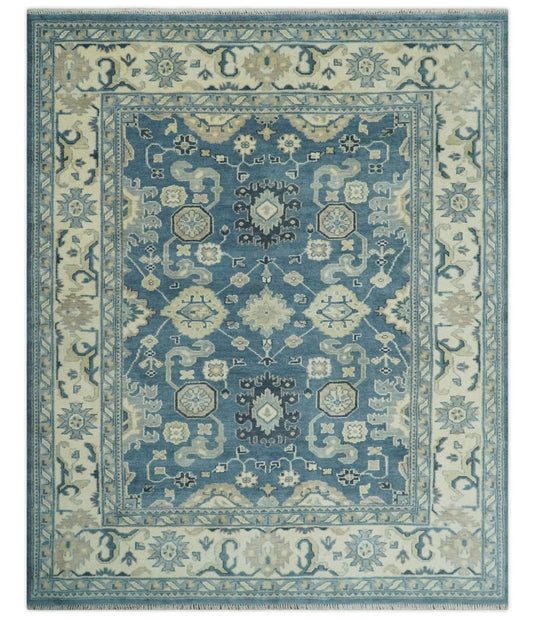 Hand Knotted Oriental Blue and Beige Traditional Oushak Wool Area Rug | CP1103810