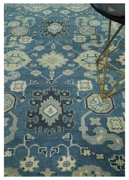 Hand Knotted Oriental Blue and Beige Traditional Oushak Wool Area Rug | CP1103810