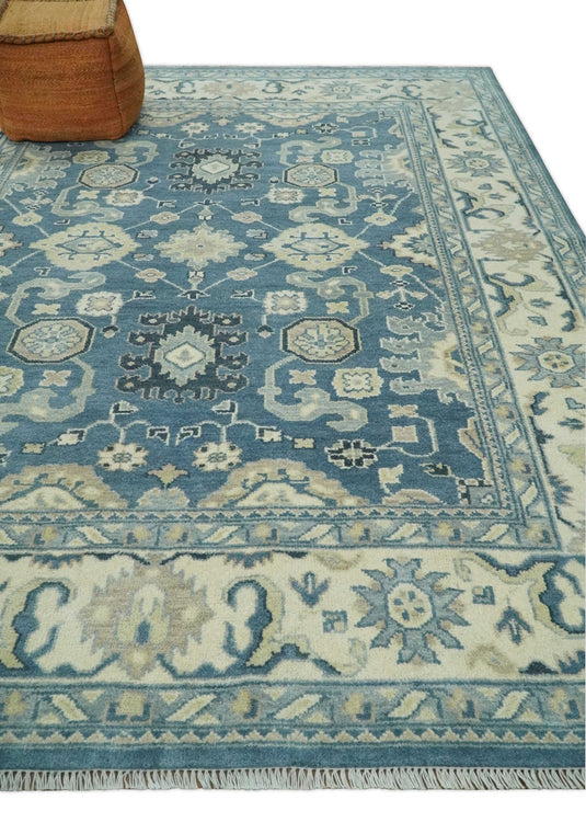 Hand Knotted Oriental Blue and Beige Traditional Oushak Wool Area Rug | CP1103810