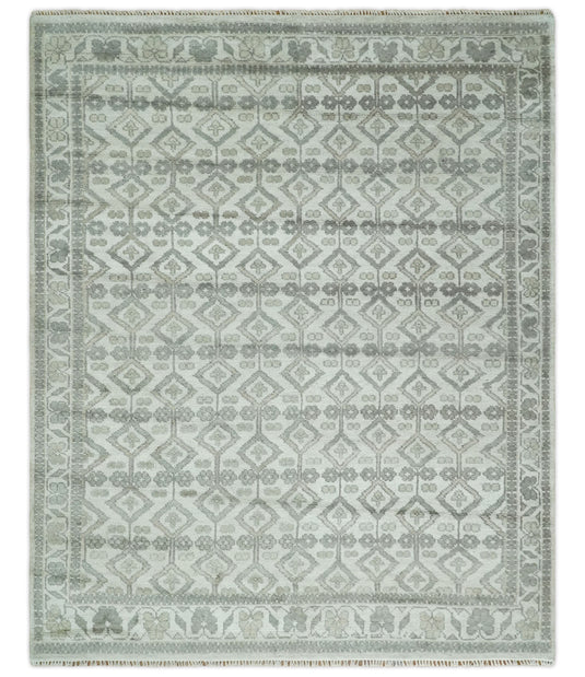 Hand Knotted Ivory and Silver Vintage Oriental design Wool Area Rug | CP1120810